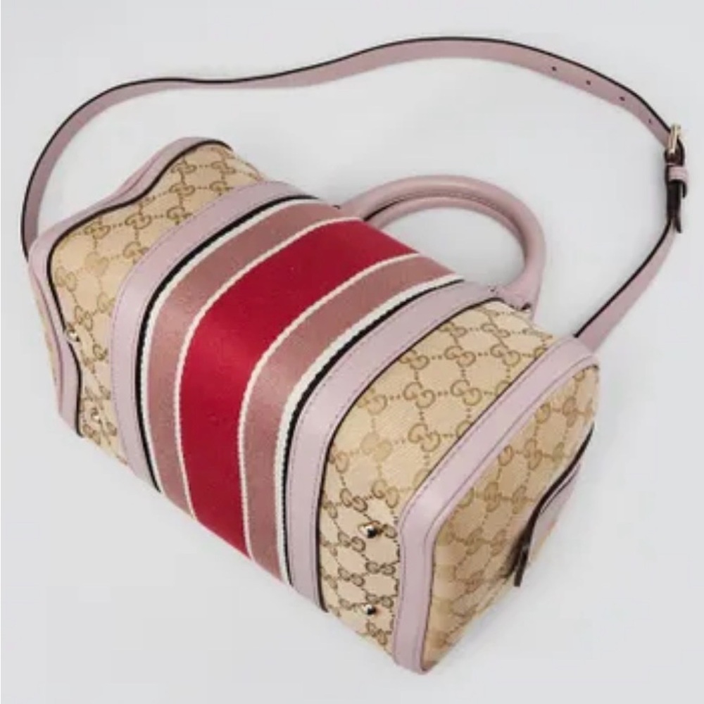 RARE Gucci Vintage Web Boston Bag – GG Canvas with Pink Leather Trim (Like New) - Picture 3 of 11
